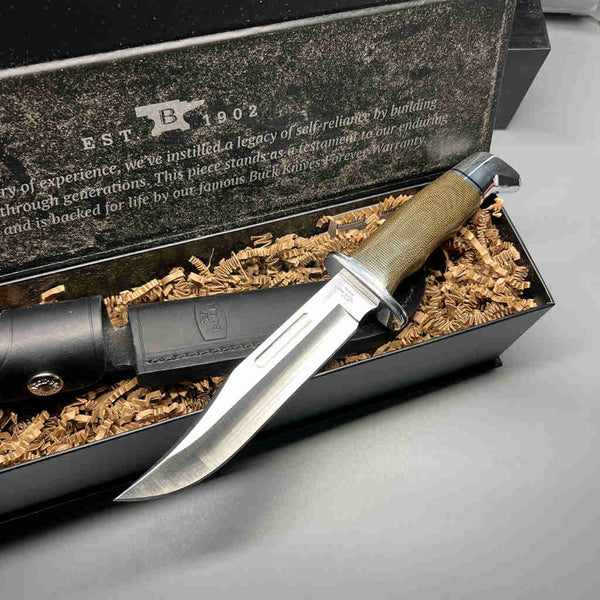 Buck 119 Special Pro Hunting Fixed Blade Knife 6" S35VN Plain Blade, Green Canvas Micarta Handle, Leather Sheath (0119GRS1) - 13105