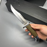 Buck 119 Special Pro Hunting Fixed Blade Knife 6" S35VN Plain Blade, Green Canvas Micarta Handle, Leather Sheath (0119GRS1) - 13105