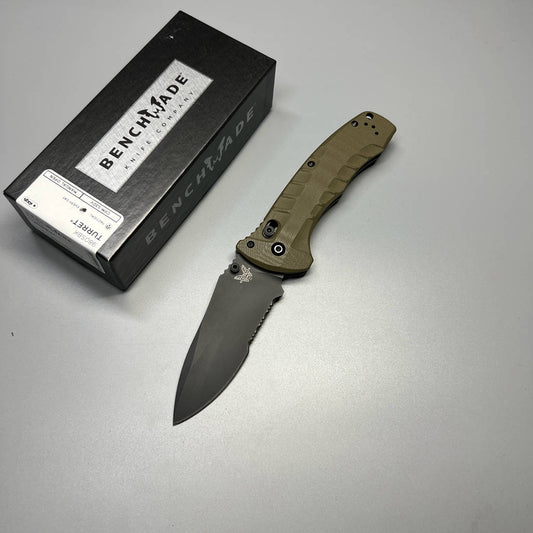 Benchmade Turret Folding Knife 3.7" S30V Black Combo Blade, Olive Drab G10 Handles - 980SBK