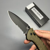 Benchmade Turret Folding Knife 3.7" S30V Black Combo Blade, Olive Drab G10 Handles - 980SBK