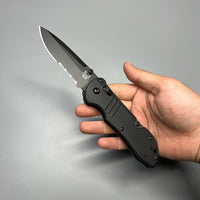 Benchmade Tactical Triage Rescue Folding Knife 3.48" S30V Black Combo Blade, Black G10 Handles, Safety Cutter, Glass Breaker - 917SBK