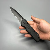 Benchmade Tactical Triage Rescue Folding Knife 3.48" S30V Black Combo Blade, Black G10 Handles, Safety Cutter, Glass Breaker - 917SBK