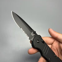 Benchmade Tactical Triage Rescue Folding Knife 3.48" S30V Black Combo Blade, Black G10 Handles, Safety Cutter, Glass Breaker - 917SBK
