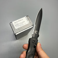 Benchmade Greg Thompson SOCP Folding Knife 4.47" D2 Black Cerakote Spear Point Combo Blade, Black CF-Elite Handles, Carbide Glass Breaker - 391SBK