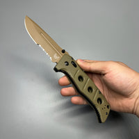 Benchmade 275SFE-2 Shane Sibert Adamas Folding Knife 3.78" CruWear Flat Dark Earth Combo Blade, OD Green G10 Handles, Ballistic Nylon Sheath