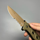 Benchmade 275SFE-2 Shane Sibert Adamas Folding Knife 3.78" CruWear Flat Dark Earth Combo Blade, OD Green G10 Handles, Ballistic Nylon Sheath