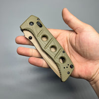 Benchmade 275SFE-2 Shane Sibert Adamas Folding Knife 3.78" CruWear Flat Dark Earth Combo Blade, OD Green G10 Handles, Ballistic Nylon Sheath