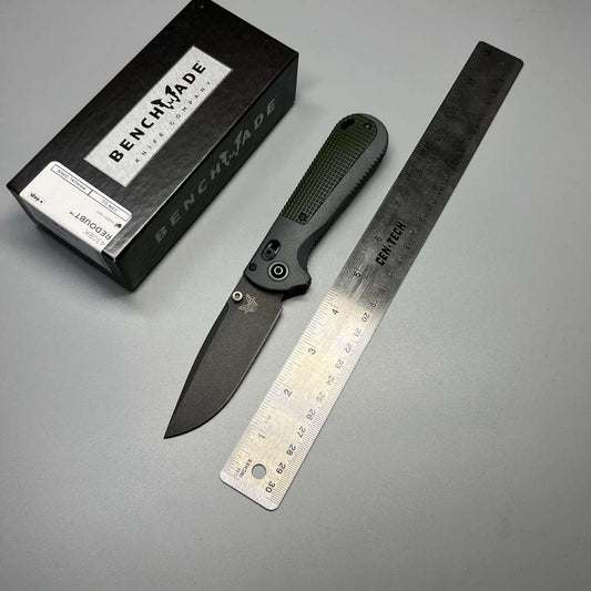 Benchmade Redoubt AXIS Folding Knife 3.55" CPM-D2 Graphite Black Plain Blade, Gray and Green Grivory Handles - 430BK