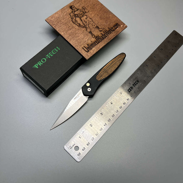 Pro-Tech Newport Automatic Knife bocote wood (3" Stonewash) 3427-b