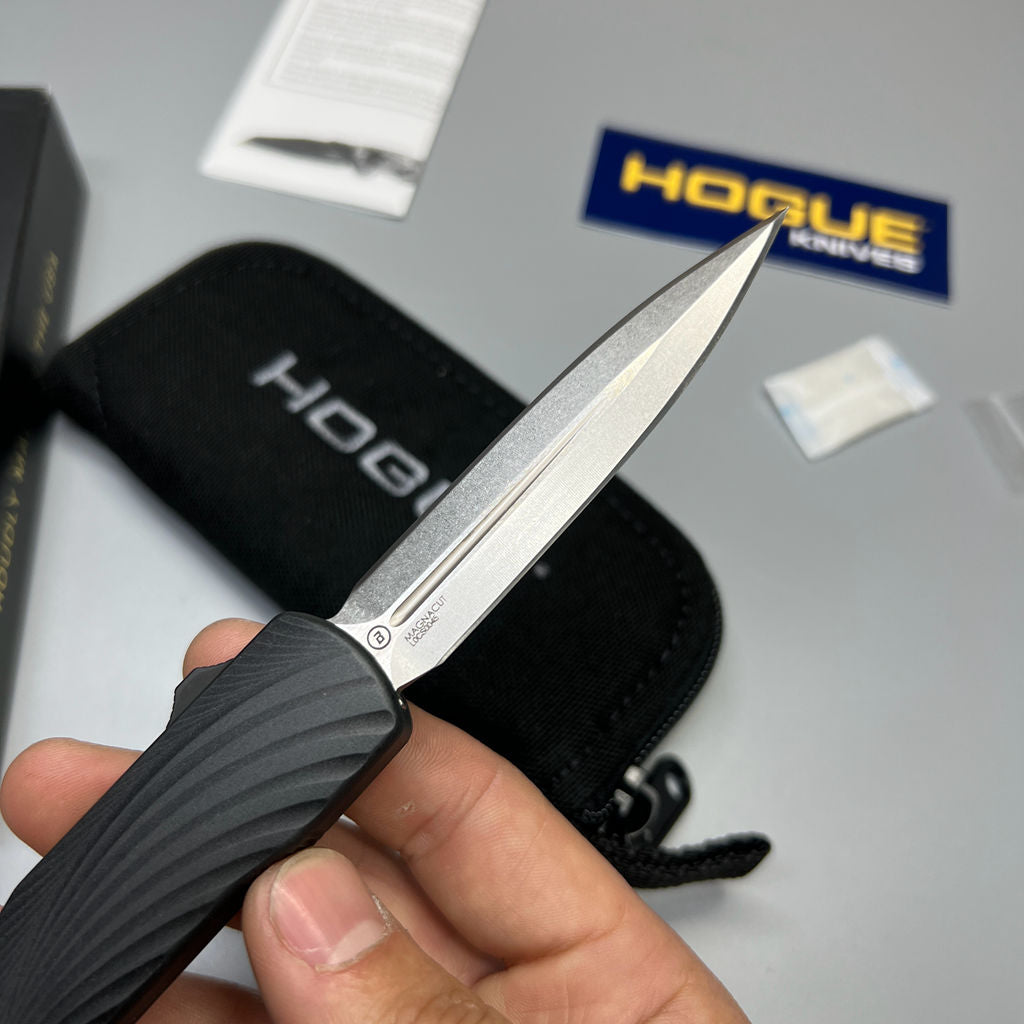 Hogue Collector Series Counterstrike OTF AUTO Knife 3.35" CPM-MagnaCut Tumble Finish Double-Edge Dagger Blade, Carbon Fiber and Black Aluminum Handles - 34890-LIM