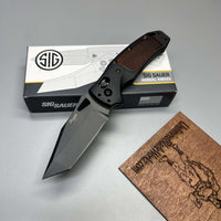 SIG Sauer by Hogue K320 AXG Pro Folding Knife 3.5" S30V Black Cerakote Tanto Blade, Black Aluminum Handles Walnut Wood Inserts 36367