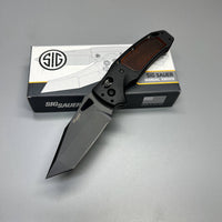 SIG Sauer by Hogue K320 AXG Pro Folding Knife 3.5" S30V Black Cerakote Tanto Blade, Black Aluminum Handles Walnut Wood Inserts 36367