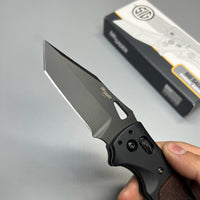 SIG Sauer by Hogue K320 AXG Pro Folding Knife 3.5" S30V Black Cerakote Tanto Blade, Black Aluminum Handles Walnut Wood Inserts 36367