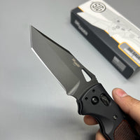 SIG Sauer by Hogue K320 AXG Pro Folding Knife 3.5" S30V Black Cerakote Tanto Blade, Black Aluminum Handles Walnut Wood Inserts 36367