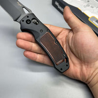 SIG Sauer by Hogue K320 AXG Pro Folding Knife 3.5" S30V Black Cerakote Tanto Blade, Black Aluminum Handles Walnut Wood Inserts 36367