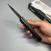 SIG Sauer by Hogue K320 AXG Pro Folding Knife 3.5" S30V Black Cerakote Tanto Blade, Black Aluminum Handles Walnut Wood Inserts 36367