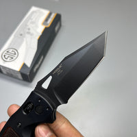 SIG Sauer by Hogue K320 AXG Pro Folding Knife 3.5" S30V Black Cerakote Tanto Blade, Black Aluminum Handles Walnut Wood Inserts 36367