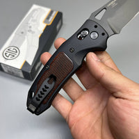 SIG Sauer by Hogue K320 AXG Pro Folding Knife 3.5" S30V Black Cerakote Tanto Blade, Black Aluminum Handles Walnut Wood Inserts 36367
