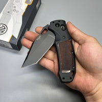 SIG Sauer by Hogue K320 AXG Pro Folding Knife 3.5" S30V Black Cerakote Tanto Blade, Black Aluminum Handles Walnut Wood Inserts 36367