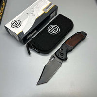 SIG Sauer by Hogue K320 AXG Pro Folding Knife 3.5" S30V Black Cerakote Tanto Blade, Black Aluminum Handles Walnut Wood Inserts 36367