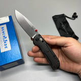 Benchmade Mini Freek Folding Knife 3" S90V Satin Plain Blade, Carbon Fiber Handles, True Red Accents - 565-1