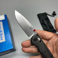 Benchmade Mini Freek Folding Knife 3" S90V Satin Plain Blade, Carbon Fiber Handles, True Red Accents - 565-1