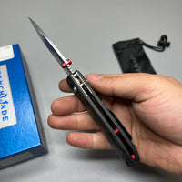Benchmade Mini Freek Folding Knife 3" S90V Satin Plain Blade, Carbon Fiber Handles, True Red Accents - 565-1