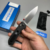 Benchmade Mini Freek Folding Knife 3" S90V Satin Plain Blade, Carbon Fiber Handles, True Red Accents - 565-1