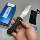 Benchmade Mini Freek Folding Knife 3" S90V Satin Plain Blade, Carbon Fiber Handles, True Red Accents - 565-1