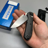 Benchmade Mini Freek Folding Knife 3" S90V Satin Plain Blade, Carbon Fiber Handles, True Red Accents - 565-1