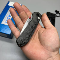 Benchmade Mini Freek Folding Knife 3" S90V Satin Plain Blade, Carbon Fiber Handles, True Red Accents - 565-1