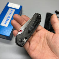 Benchmade Mini Freek Folding Knife 3" S90V Satin Plain Blade, Carbon Fiber Handles, True Red Accents - 565-1