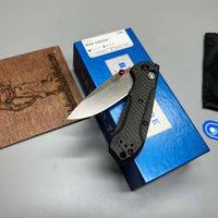 Benchmade Mini Freek Folding Knife 3" S90V Satin Plain Blade, Carbon Fiber Handles, True Red Accents - 565-1