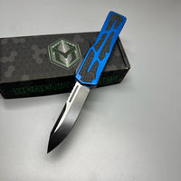 Heretic Knives Colossus OTF AUTO 3.5" CPM-MagnaCut DLC Clip Point Blue Aluminum Handles with Black Traction Inlays