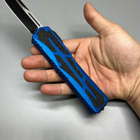 Heretic Knives Colossus OTF AUTO 3.5" CPM-MagnaCut DLC Clip Point Blue Aluminum Handles with Black Traction Inlays