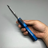 Heretic Knives Colossus OTF AUTO 3.5" CPM-MagnaCut DLC Clip Point Blue Aluminum Handles with Black Traction Inlays