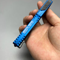 Heretic Knives Colossus OTF AUTO 3.5" CPM-MagnaCut DLC Clip Point Blue Aluminum Handles with Black Traction Inlays