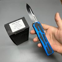 Heretic Knives Colossus OTF AUTO 3.5" CPM-MagnaCut DLC Clip Point Blue Aluminum Handles with Black Traction Inlays