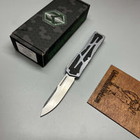 Heretic Knives Colossus OTF AUTO 3.5" CPM-MagnaCut Stonewashed Clip Point grey Aluminum Handles with Black Traction Inlays
