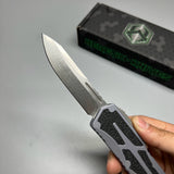 Heretic Knives Colossus OTF AUTO 3.5" CPM-MagnaCut Stonewashed Clip Point grey Aluminum Handles with Black Traction Inlays