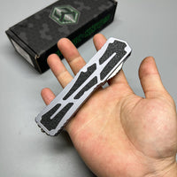 Heretic Knives Colossus OTF AUTO 3.5" CPM-MagnaCut Stonewashed Clip Point grey Aluminum Handles with Black Traction Inlays