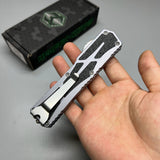 Heretic Knives Colossus OTF AUTO 3.5" CPM-MagnaCut Stonewashed Clip Point grey Aluminum Handles with Black Traction Inlays