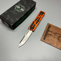 Heretic Knives Colossus OTF AUTO 3.5" CPM-MagnaCut Stonewashed Clip Point Combo Blade, orange Aluminum Handles