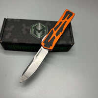 Heretic Knives Colossus OTF AUTO 3.5" CPM-MagnaCut Stonewashed Clip Point Combo Blade, orange Aluminum Handles
