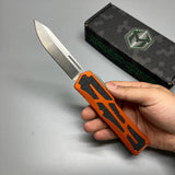 Heretic Knives Colossus OTF AUTO 3.5" CPM-MagnaCut Stonewashed Clip Point Combo Blade, orange Aluminum Handles
