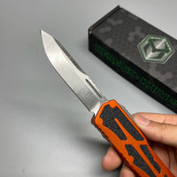 Heretic Knives Colossus OTF AUTO 3.5" CPM-MagnaCut Stonewashed Clip Point Combo Blade, orange Aluminum Handles