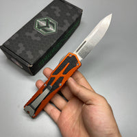Heretic Knives Colossus OTF AUTO 3.5" CPM-MagnaCut Stonewashed Clip Point Combo Blade, orange Aluminum Handles