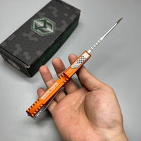 Heretic Knives Colossus OTF AUTO 3.5" CPM-MagnaCut Stonewashed Clip Point Combo Blade, orange Aluminum Handles