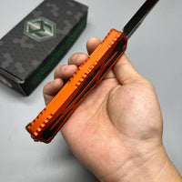 Heretic Knives Colossus OTF AUTO 3.5" CPM-MagnaCut Stonewashed Clip Point Combo Blade, orange Aluminum Handles