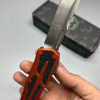 Heretic Knives Colossus OTF AUTO 3.5" CPM-MagnaCut Stonewashed Clip Point Combo Blade, orange Aluminum Handles